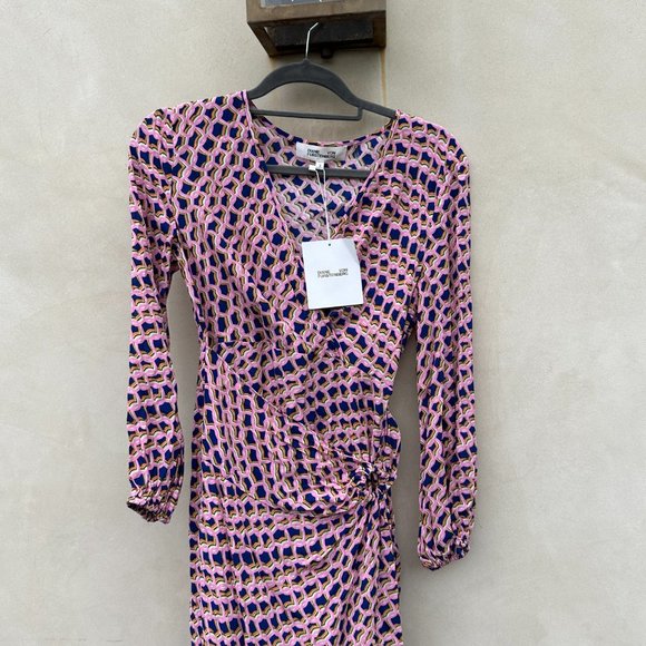 Diane Von Furstenberg Draco Wrap V-neck Dress Deep Blue Geometric Print Sz 2 - Picture 6 of 11